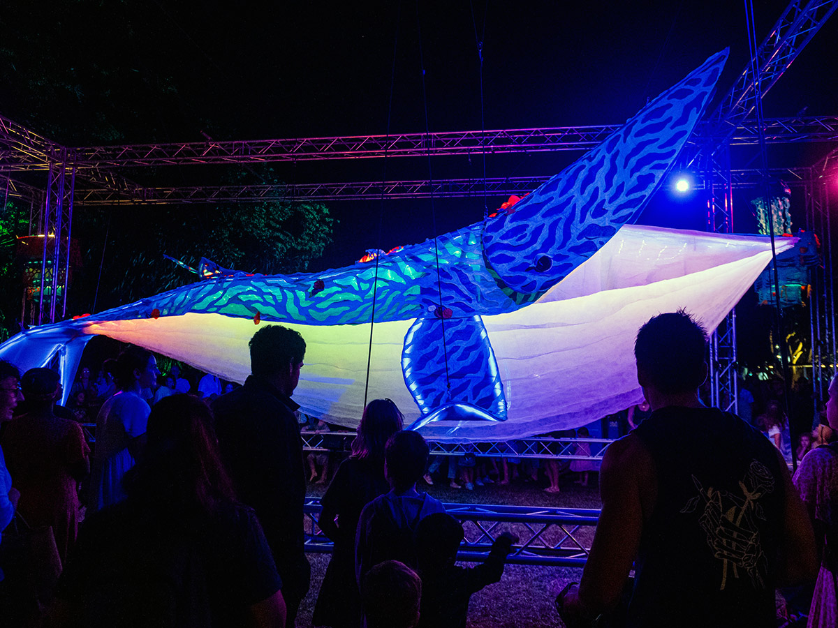 Audiences were completely enthralled by The Whale by Spare Parts Puppet Theatre, an immersive and interactive experience featuring a large-scale moving whale puppet suspended in space, surrounded by a fantastical sea.