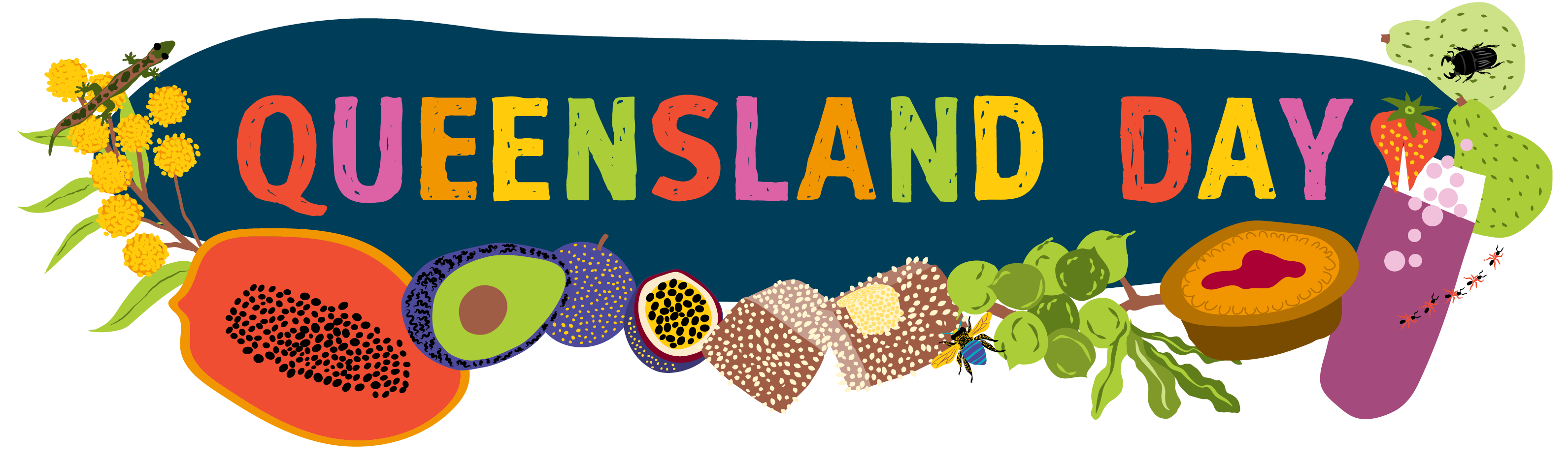 Queensland Day logo featuring QLD iconography