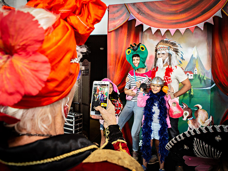 Family dressing up in the Big Dressing Room