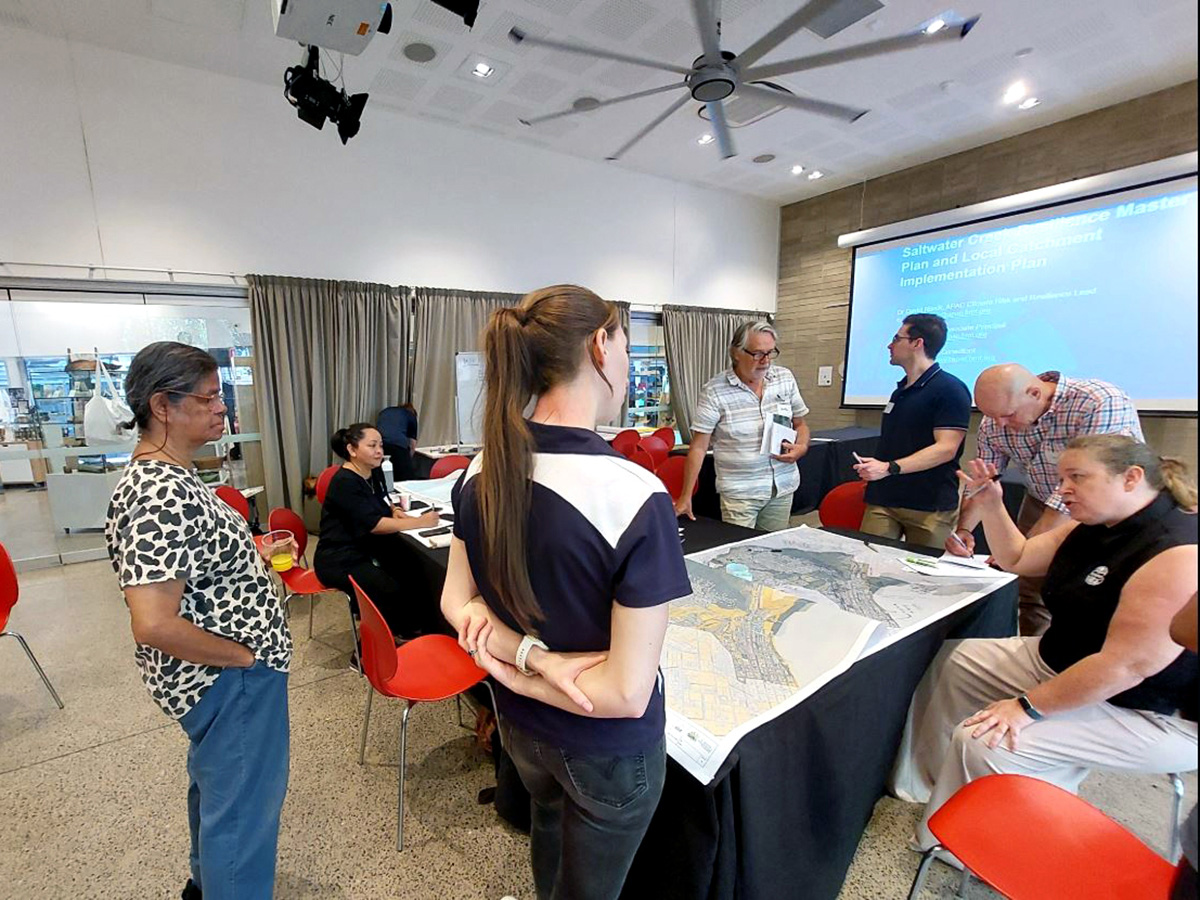 Community members and technical experts working together on the Saltwater Creek Catchment Resilience Master Plan, 26 November 2024.