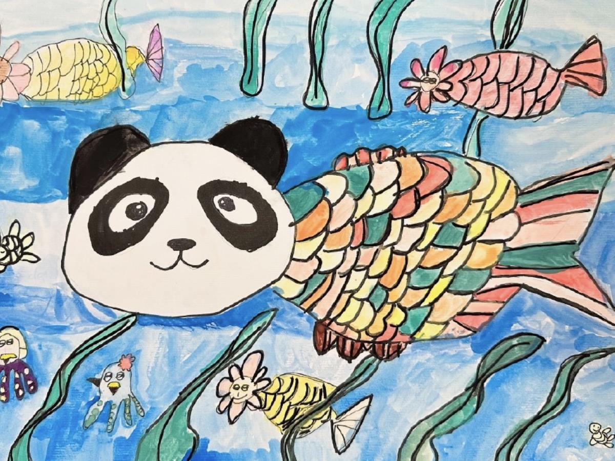 Panda in the Water by Norah Kim. Cairns Children's Festival young artists exhibition artwork.
