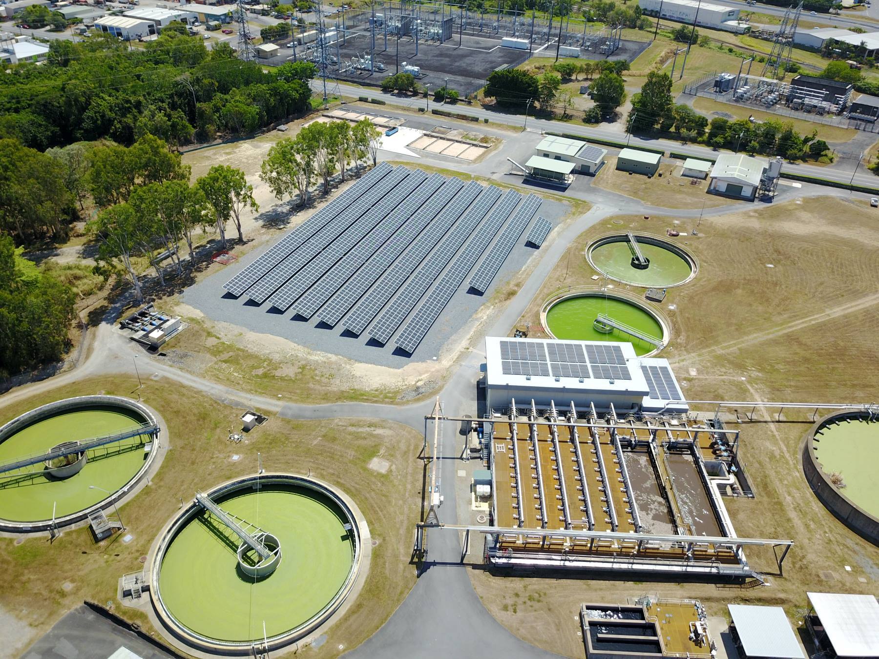 Image shows the 700 kW solar PV installation at Council's Southern Wastewater Treatment Plant
