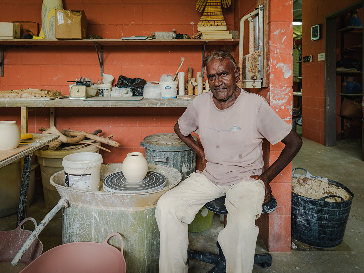 Artist and ceramicist Uncle Chris Harris from Yarrabah Arts & Cultural Centre 