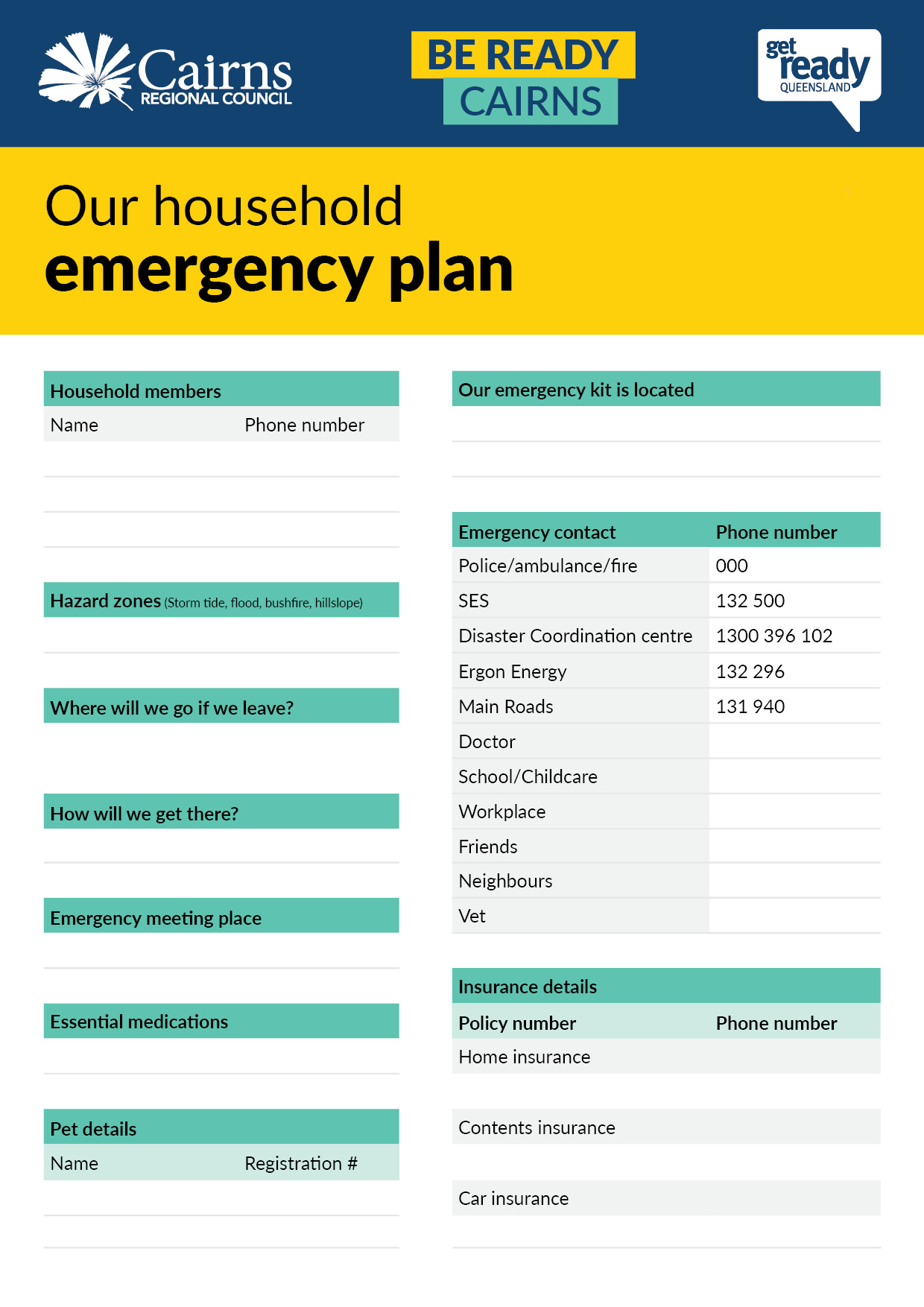 Template to create your household emergency plan
