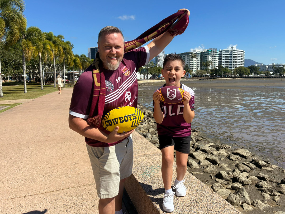 Deputy Mayor Brett Olds and Cairns local Grayson, 9, are excited to celebrate Queensland Day.