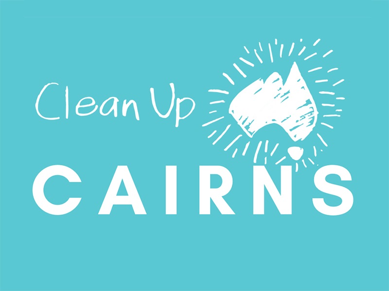 Clean Up Cairns logo consisting of the words "Clean Up Cairns" in white text on a blue background.