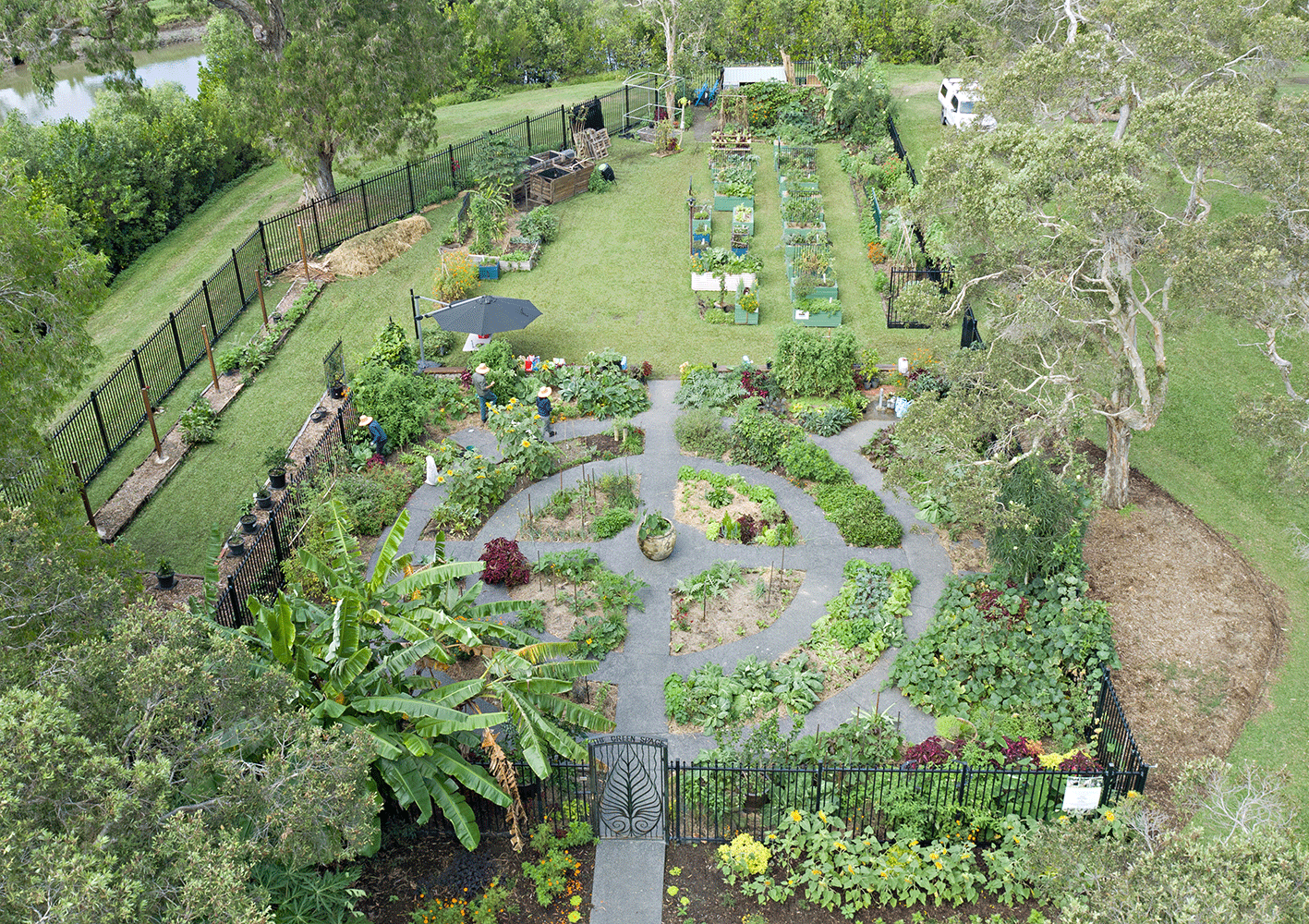 An aerial view showing the layout of The Green Space