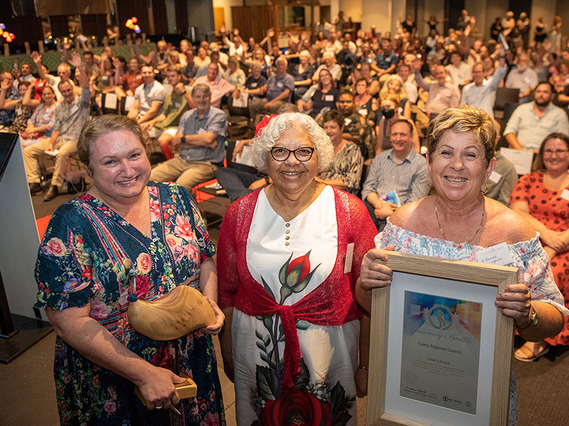 Cairns Regional Council representatives receive a Cassowary Award from the Wet Tropics Management Authority